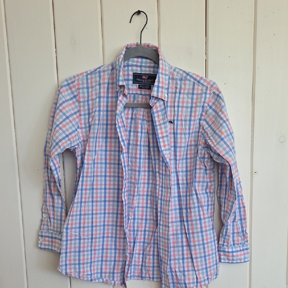 Vineyard Vines Kids Plaid Button Down Shirt - Pink and Blue